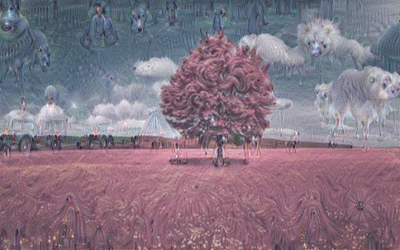 (Red Tree by Michael Tyka, setelah Deepdream)