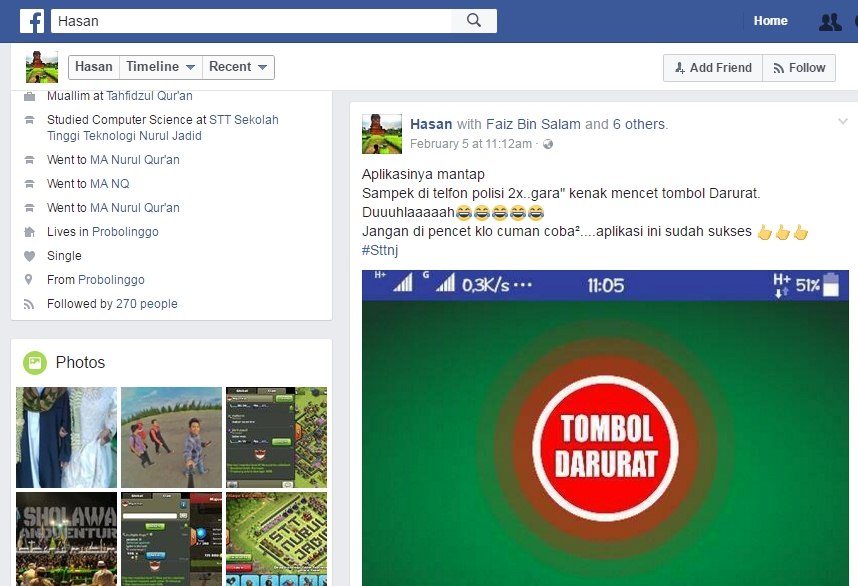 Skrinsyut laman fesbuk Hasan