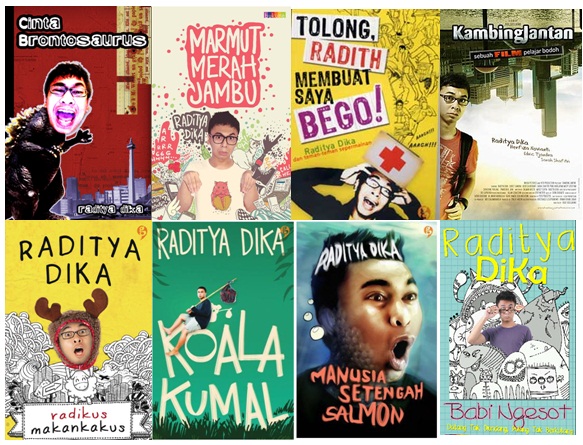 kumpulan buku Raditya Dika yang sumbernya adalah dari pengalaman pribadi | Sumber: biografi.id