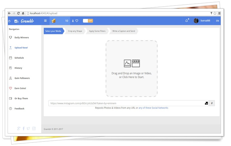 SS menu unggah - upload foto Gramblr.