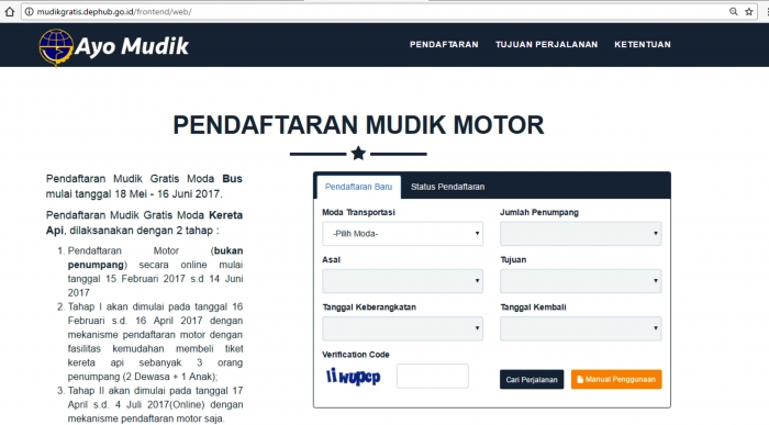 Laman pusat informasi pendaftaran Mudik Gratis Kemenhub | gambar dok. pribadi