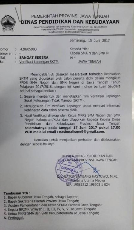 Surat edaran pembentukan tim verifikasi SKTM (foto: dok pri)