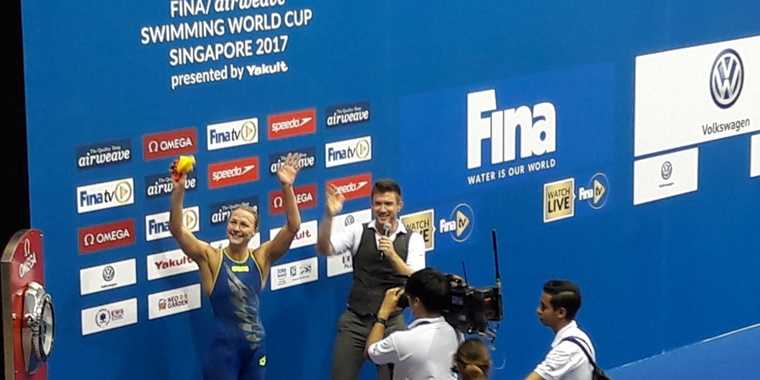 Sarah Sjostrom perenang putri asal Swedia juara Fina Swimming World Cup Series 2017 yang berakhir di Singapura hari minggu 19 November 2017. Foto: Dokumen pribadi.