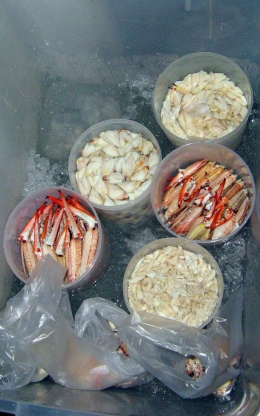 Kepiting yang telah dikupas dan dipilah dijual ke Singapur (Foto: Marahalim Siagian)