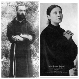 Santo Pio dan Santa Gemma Galgani yang sama-sama pernah hadapi setan dan pernah menerima karunia stigmata (luka-luka sengsara Yesus)- diolah dari aneka sumber (dokpri)