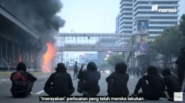 Ilustrasi gambar para pelaku yang diduga melakukan pembakaran halte transjakarta sarinah | Dokumen NarasiTV/Via Tribunnews.com