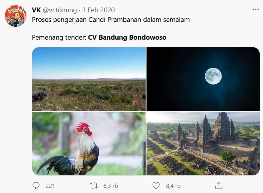 Bandung Bondowoso dan Candi Prambanan | sumber: twitter @vctrkmng