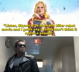 Dialog Captain Marvel ini mereferensikan film Terminator. Sumber : Buzz Feed