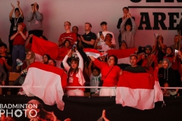 Dukungan masyarakat Indonesia di Denmark sangat berarti bagi tim Thomas dan Uber Indonesia. Sumber: Yohan Nonotte/Badminton Photo/via Kompas.com