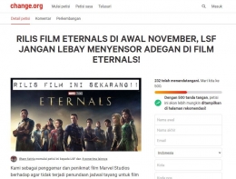 Muncul petisi agar Eternals segera tayang di Indonesia. Sumber : Screenshot change.org