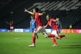 Selebrasi Evan Dimas ketika menang atas Chinese Taipei dalam laga play off kualifikasi Piala Asia 2023 (Foto PSSI.org). 