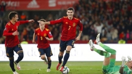 Selebrasi Alvaro Morata usai mencetak gol ke gawang Swedia.Foto:Angel Fernandez/AP/detik.com