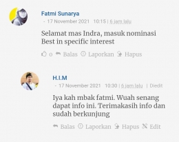 Komentar Mbak Fatmi Di Salah Satu Tulisan | Screenshot Personal