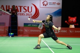 Gregoria Mariska beraksi di Indonesia Masters 2021 di Bali (Foto PBSI). 
