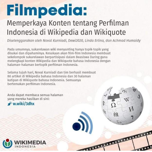 Hari ini Noval membagikan gambar Filmpedia, proyek kami dulu di Wikipedia menulis tentang film Indonesia (sumber gambar: Facebook.com/Wikimedia Indonesia)