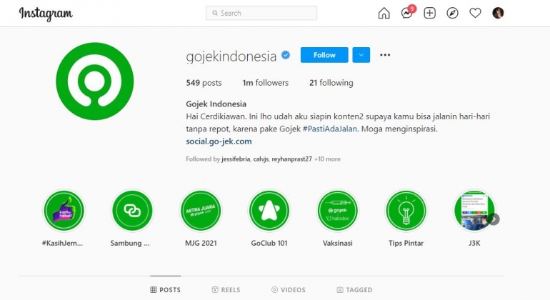 Foto 1: Profil Instagram @gojekindonesia- hasil screenshot penulis 