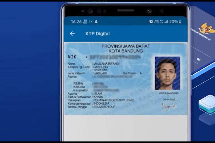 Contoh tampilan e-KTP digital pada aplikasi.(Tangkapan layar video Direktur Jenderal Kependudukan dan Catatan Sipil Kemendagri Zudan Arif Fakrullah.)