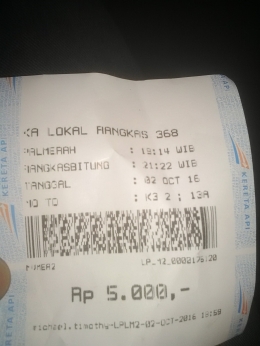 Tiket KA Lokal Rangkas (Dokumentasi pribadi)
