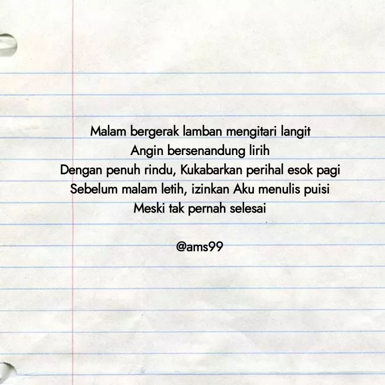 Puisi Rindu Tak Sampai / Dokpri @ams99 By. Text On Photo 