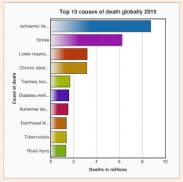 10 penyebab kematian teratas secara global Sumber :  WHO (2017). The top 10 causes of death. Fact Sheet.  Bisa diakses melalui  http://www.who.int/mediacentre/factsheets/fs310/en/