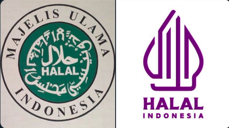 Logo halal MUI (Kiri) dan logo halal Kemenag (kanan) halal | sumber: KOMPAS.com