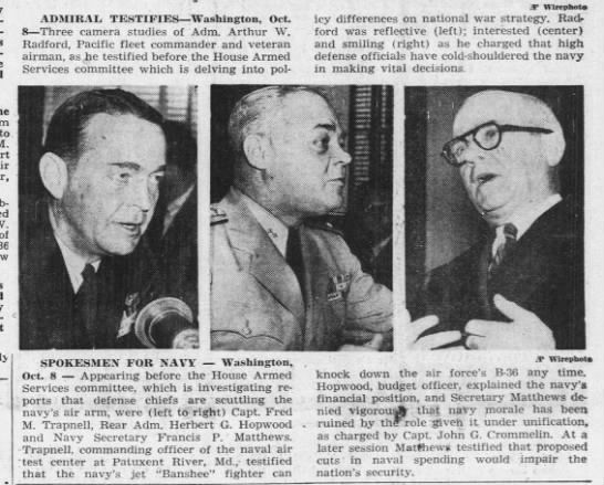 Tajuk berita pada Oktober 1949 ketika para Laksamana memprotes pembatalan proyek U.S.S. United States (CVA-58) | Sumber Gambar:  History.com