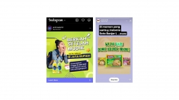 Contoh tampilan iklan di Instagram Ads pada beranda feeds dan selingan story; @activwaterid | @indomie