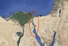 Lokasi Kanal Suez di dekat Mesir dan Israel (Sumber Gambar : www.marineinsight.com )