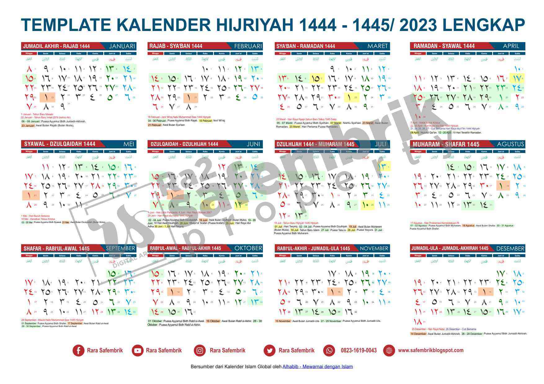 Foto Artikel : Template Kalender Hijriyah 1444 - 1445 (2023) Vektor ...