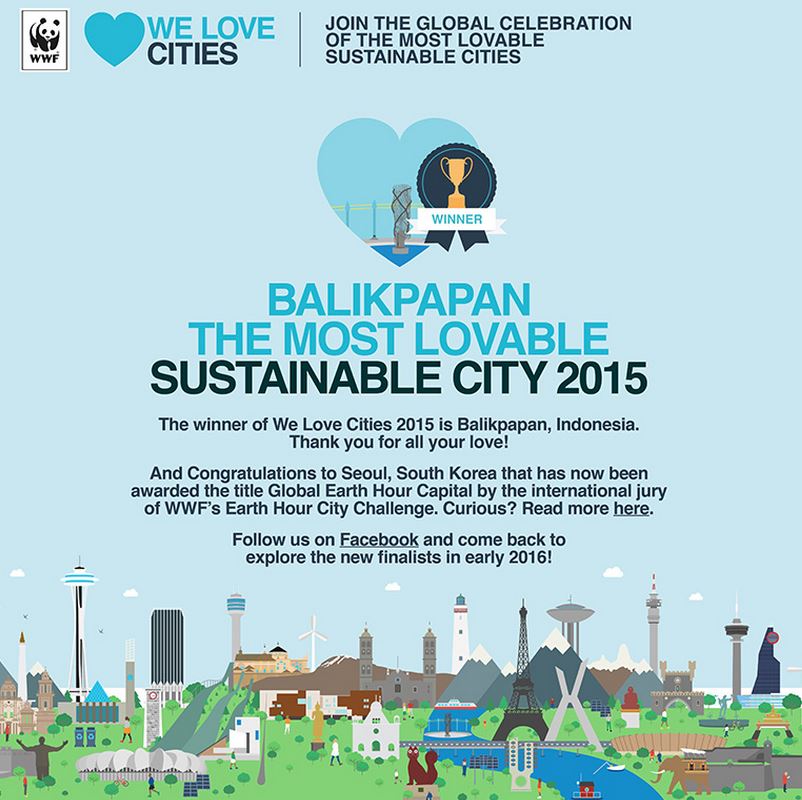 Balikpapan sebagai pemenang The Most Loveable Sustainable City 2015 dari WWF (Welovecities)