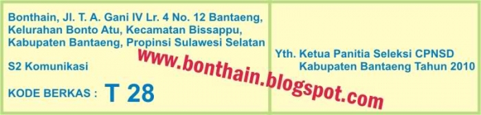 Format Penulisan Sampul Map Luar Lamaran CPNS/CPNSD/PNS Bantaeng