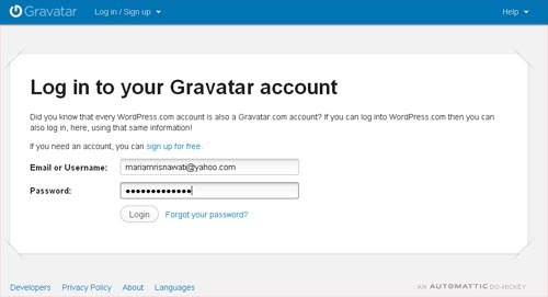 Login Gravatar Mariam Blog