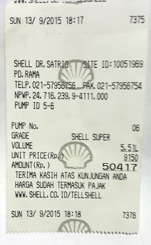 Setiabudi - Parung Kuda - Setiabudi, menghabiskan 5,51 liter