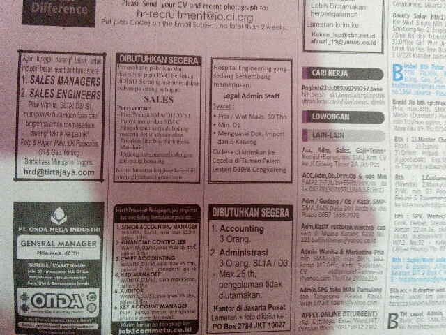 Lowongan Kerja Dalam Bahasa Inggris Di Koran Kompas