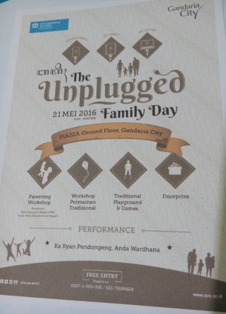 The Unplugged Family Day, hari tanpa gadget yang dipersembahkan khusus bagi orangtua dan anak, Sabtu 21 Maret 2016 di Grand City. (foto:dokumen pribadi)