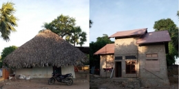 Gambar 6. Rumah Daun Modifikasi (kiri) dan Rumah Modern (kanan) Suku Sabu di Pulau Raijua; Sumber: Dokumentasi Peneliti