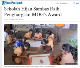 Sekolah hijau raih MDG's award. Sumber: pontianak.tribunnews.com