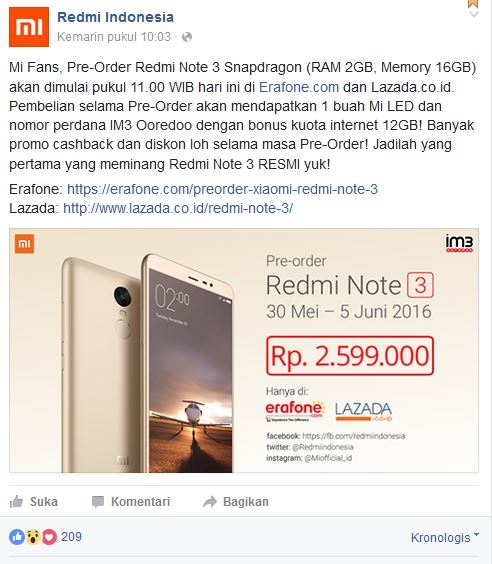 Postingan Redmi Indonesia. facebook.com/redmiindonesia