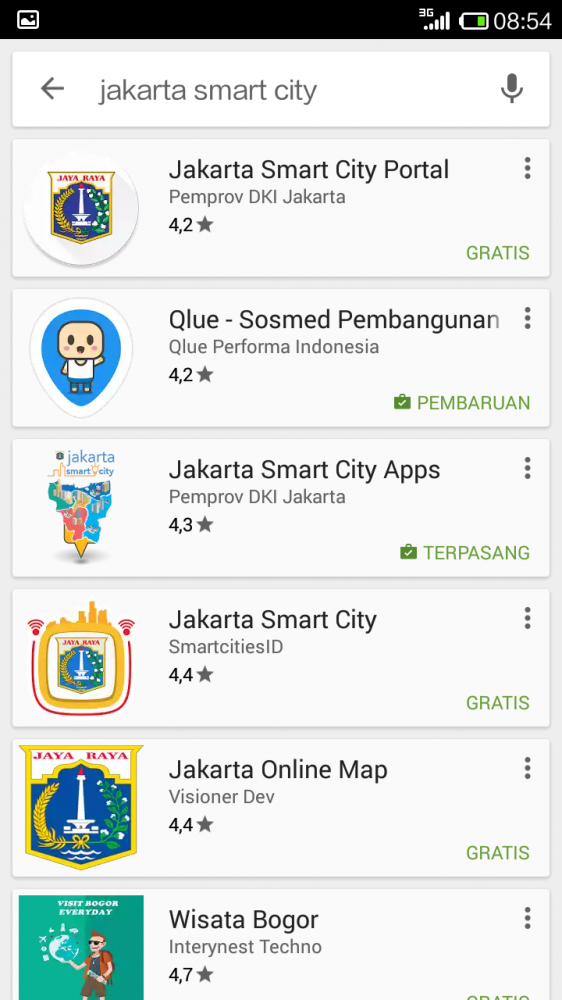 Hasil pencarian aplikasi Jakarta Smart City di Play Store (dokpri)