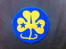 Badge bundar dengan lambang WAGGGS yang ditemukan di reruntuhan Gudang Perkemahan Putera di Bumi Perkemahan Pramuka Wiladatika Cibubur, Jakarta Timur. (Foto: ISJ)