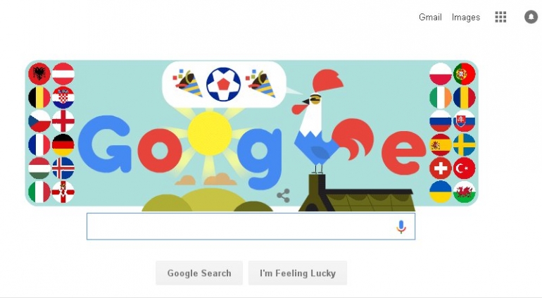 Google Doodle menyambut Euro 2016 (Sumber gambar: screen capture di laptop)