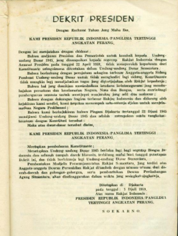 Dokumen Dekrit Presiden 5 Juli 1959 kredit foto: www.artikelsiana.com