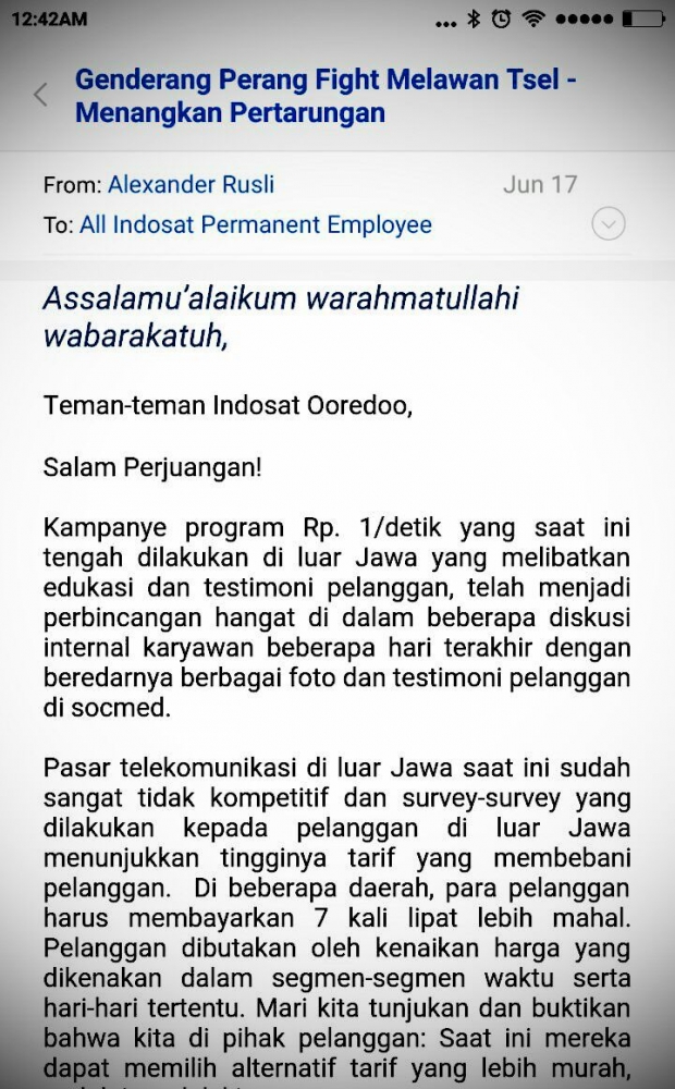 Kutipan Screen Shoot Email CEO Indosat yang Beredar di Sosial Media