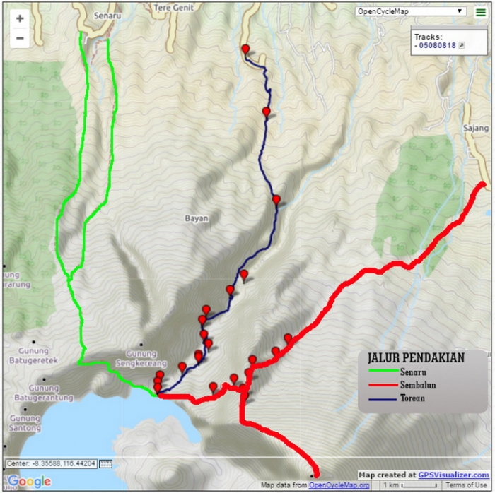 Peta jalur pendakian gunung Rinjani (dok.pri).