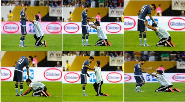 (Momen saat seorang fan memeluk Lionel Messi / sumber : chron.com)