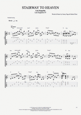 Chord lagu Stairway to Heaven. Sumber: www.mysongbook.com