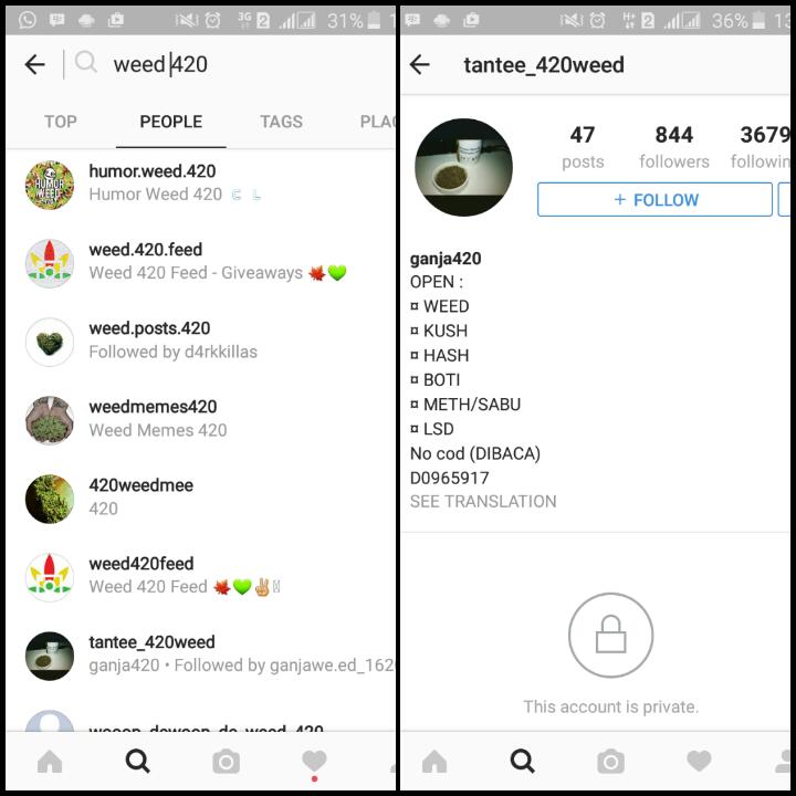 Gambar 1. Hasil pencarian di instagram