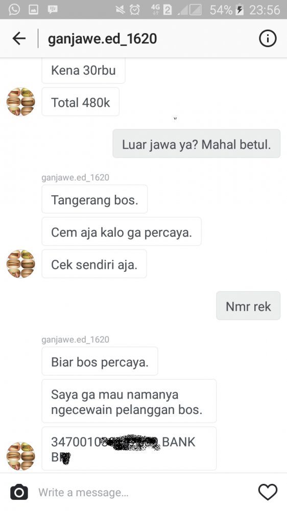 screenshot percakapan dengan si pemilik akun