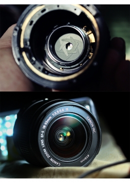 Contoh aperture/bilah rana lensa manual dan automatis