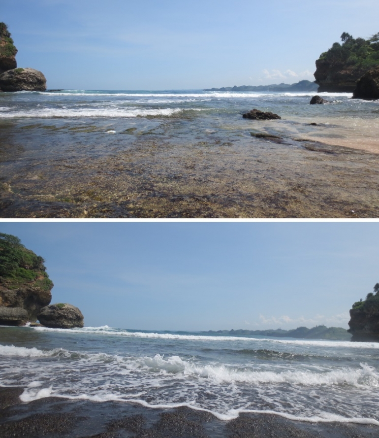 Pantai Bengkung, berlumut dan air laut jernih (koleksi pribadi)